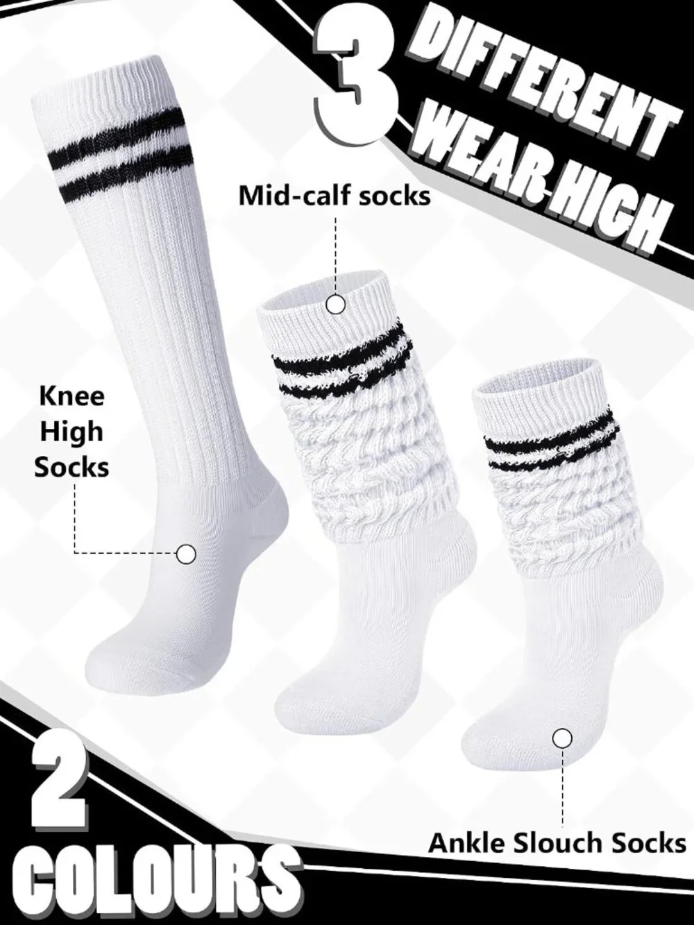 🧦Women Classic Colour 4 Pairs Neon Slouch Socks Scrunch Socks Athletic Slouchy
